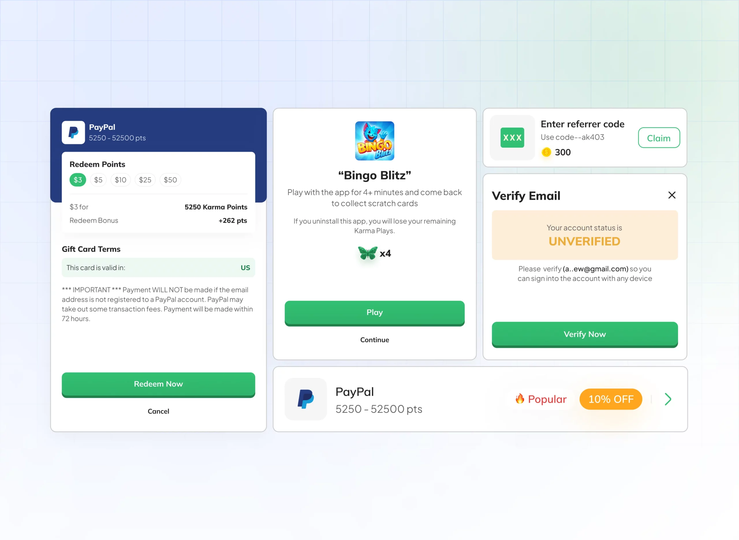 Gaming Dashboard mockup UI showcasing multiple features