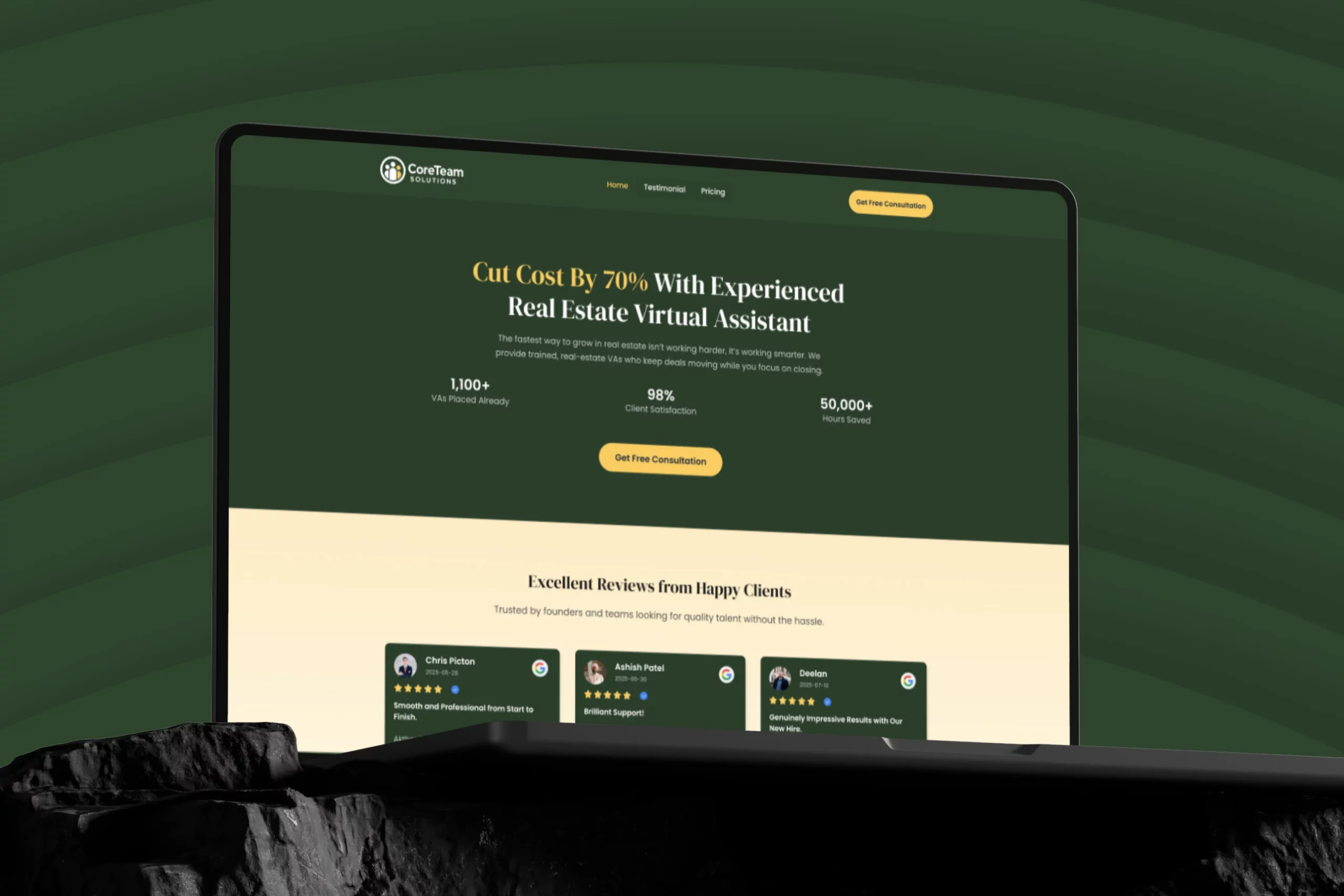 Teambuild consultancy UI landing page mockup